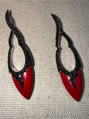 Stephen Webster 18K Gold Red Enamel Black Diamond Statement Earrings Rare